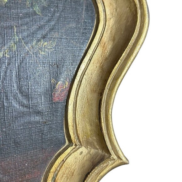 70s Vintage Italian Ornate Still Life Floral Gold Gilt Hard Plastic Serving Tray - Picture 4 of 10